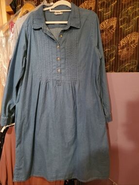 Light Blue Denim Long-Sleeve Tunic Dress